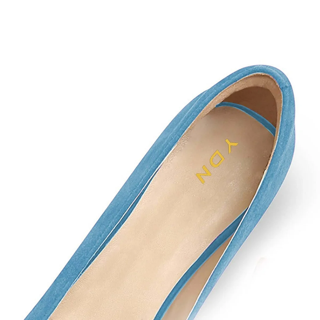 Blue Vegan Suede Block Heel Loafer Pumps Shoes with Tassels