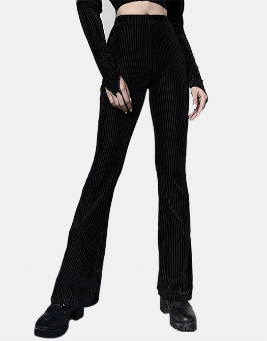 Black Striped Goth Flared Pants