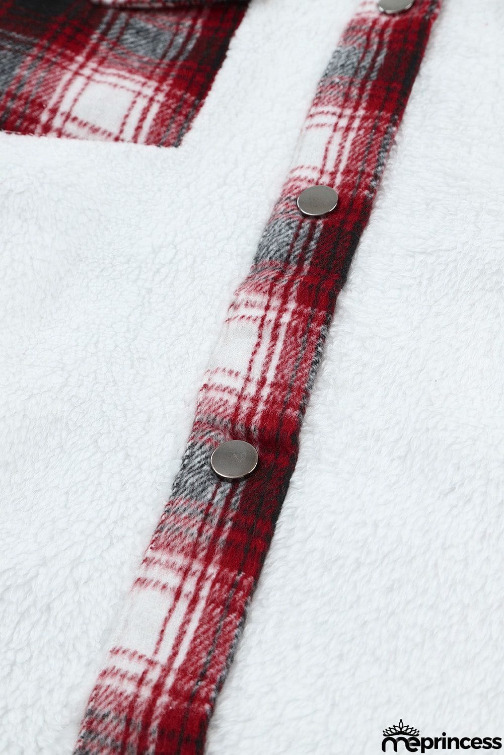 Plaid Patchwork Buttoned Pocket Sherpa Jacket