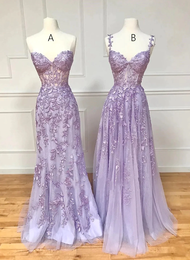 lavender lace prom dresses with low back,corset sweetheart lace evening dresses