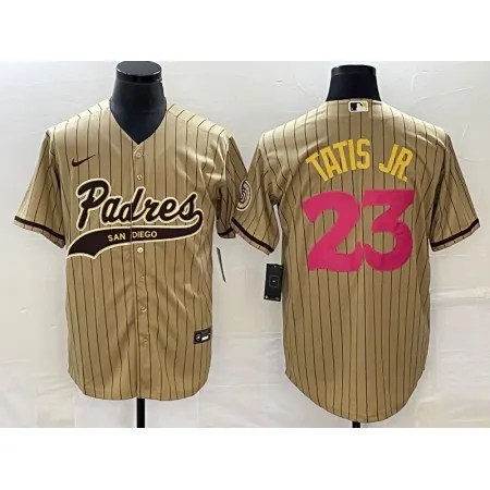 Men's San Diego Padres #23 Fernando Tatis Jr. Tan Cool Base Stitched Baseball Jersey AH7Y