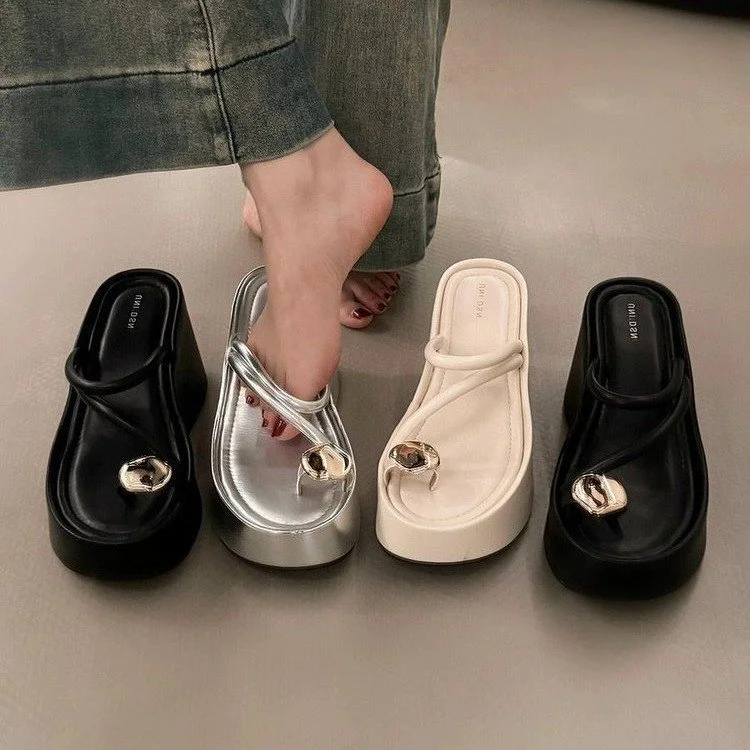 Wongn Wongn Toe Silver Small Slippers Women's Shoes Wear 2024 New Summer Small Platform Fashion Sandals