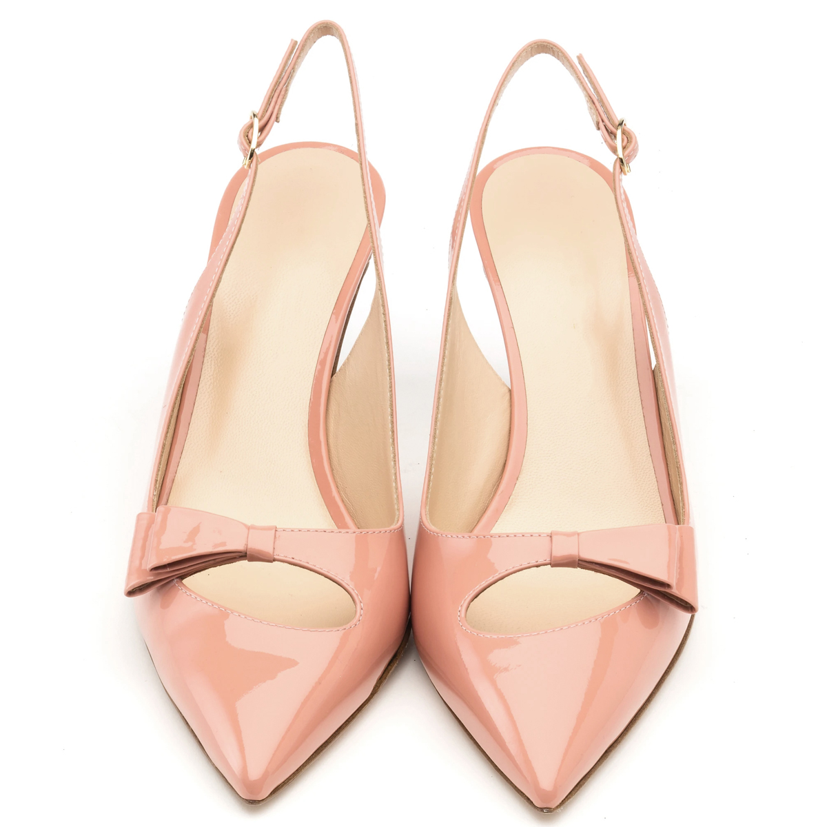 6.5cm /2.55 inch Pointed Toe Bows Slingback Buckle Pumps Kitten Patent Heels