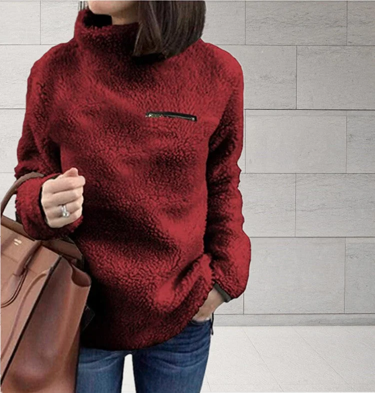 Uveng Sweaters Pullover Women's Fashion Zipper Turtleneck Top