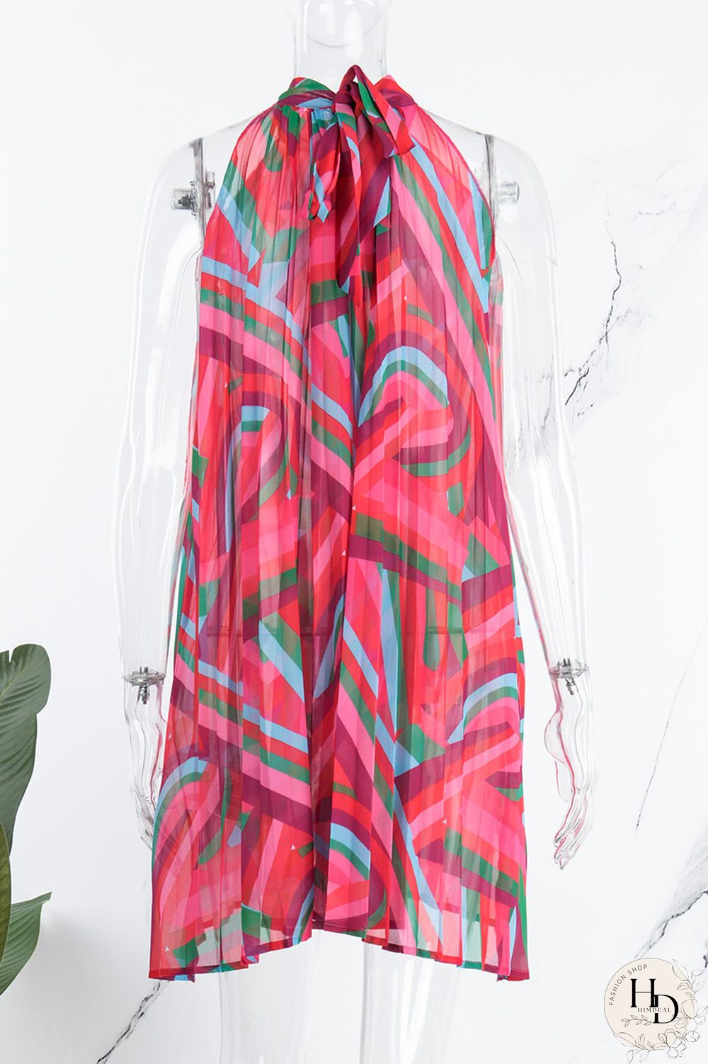 Rose Red Casual Print Patchwork Fold O Neck A Line Dresses