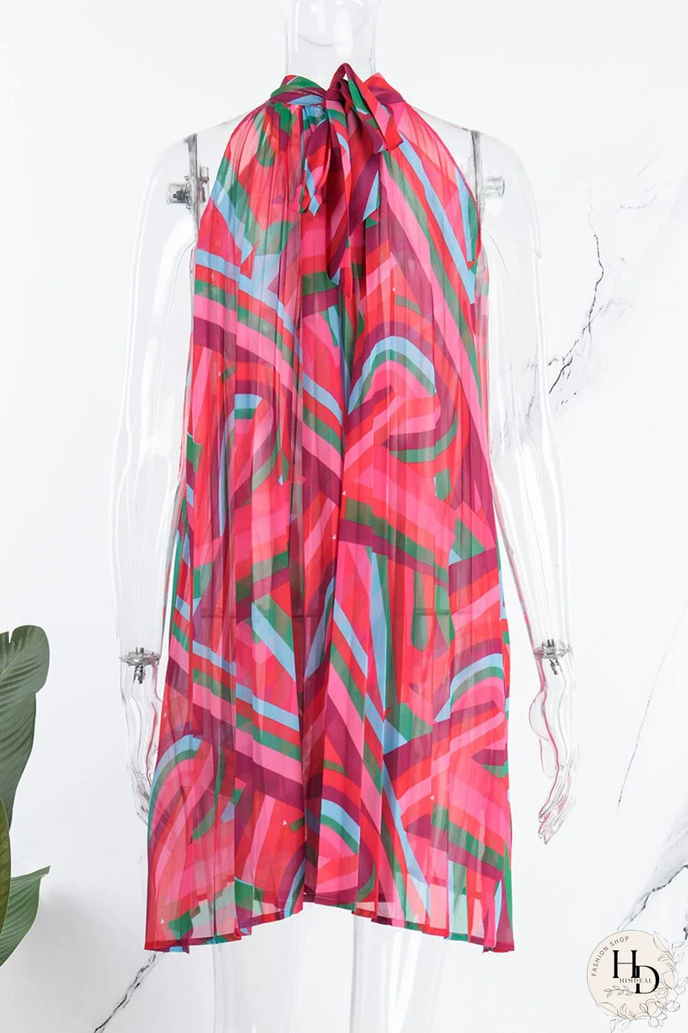 Rose Red Casual Print Patchwork Fold O Neck A Line Dresses