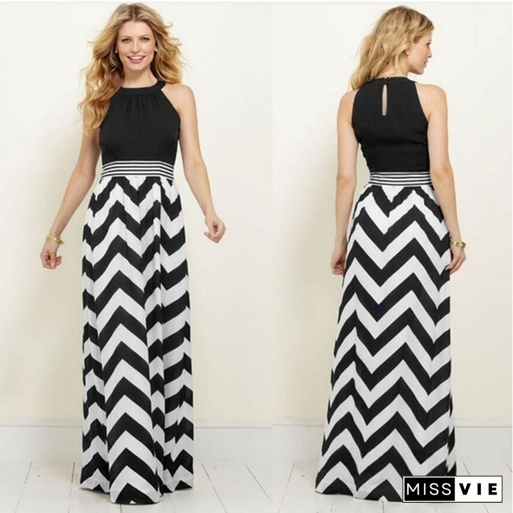 Women Sexy Striped Summer Boho Chiffon Long Maxi Dress Evening Party Beach Dress&nbsp;