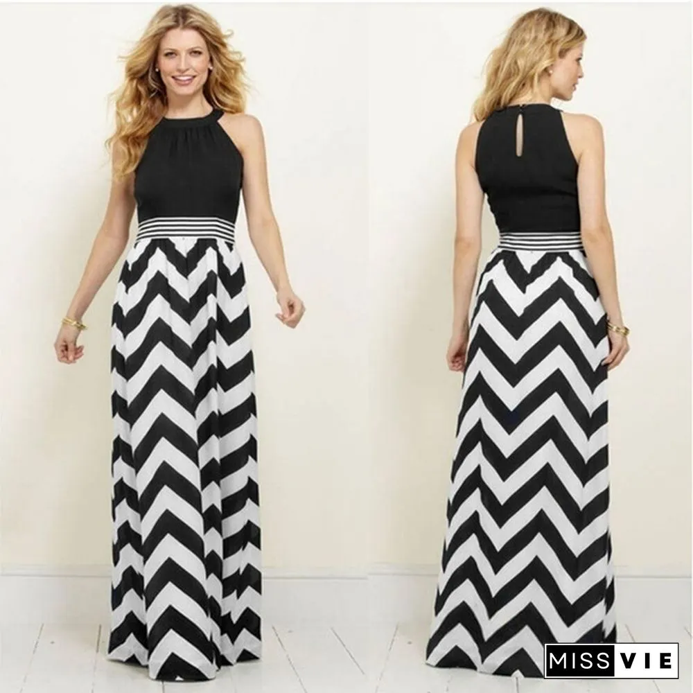 Women Sexy Striped Summer Boho Chiffon Long Maxi Dress Evening Party Beach Dress&nbsp;