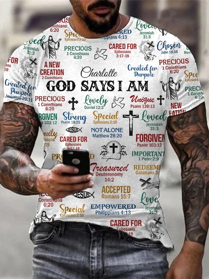 Men's Faith What God Says About You Print Crew Neck T-Shirt socialshop
