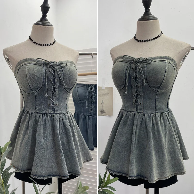 Nigikala Nigikala Shooting Western Cowboy Style Hottie Wearing Retro Breasted Cowboy Vest Wearing Rope With Sleeveless Top 2621