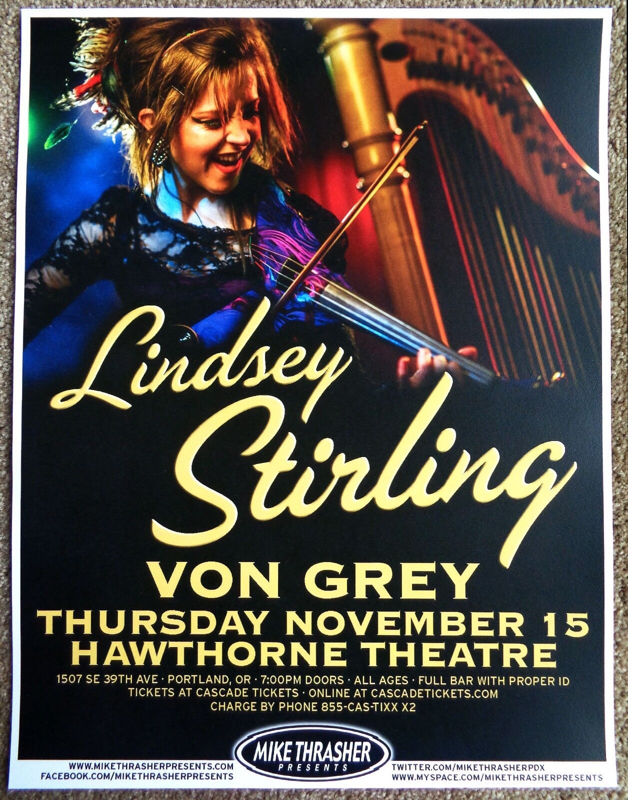 LINDSEY STIRLING 2012 Gig POSTER Portland Oregon Concert