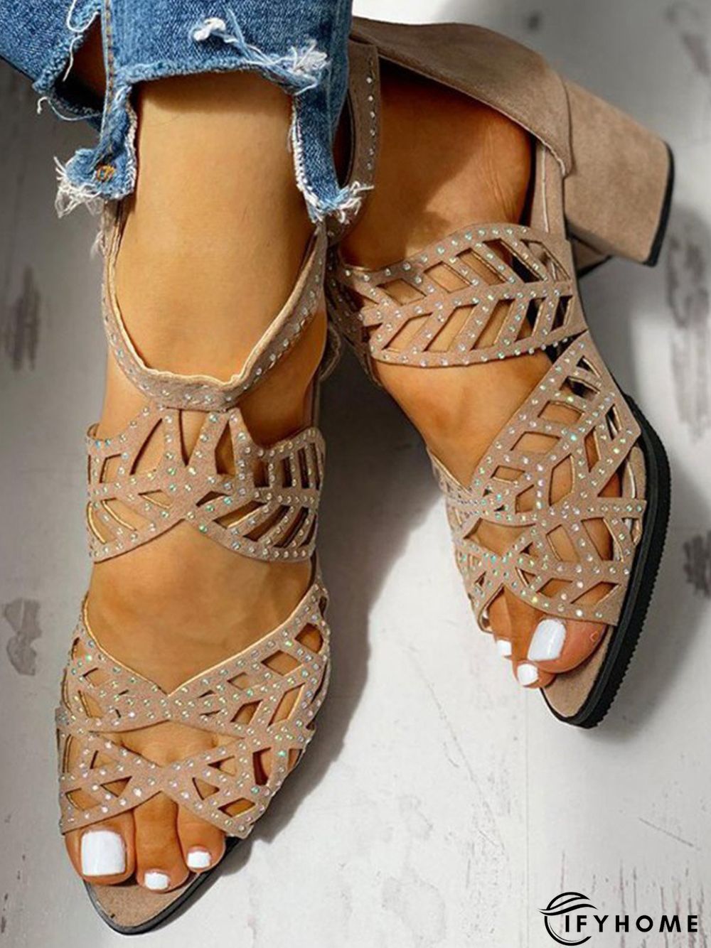 Ladies Elegant Cutout Open Toe Block Heel Sandals | IFYHOME