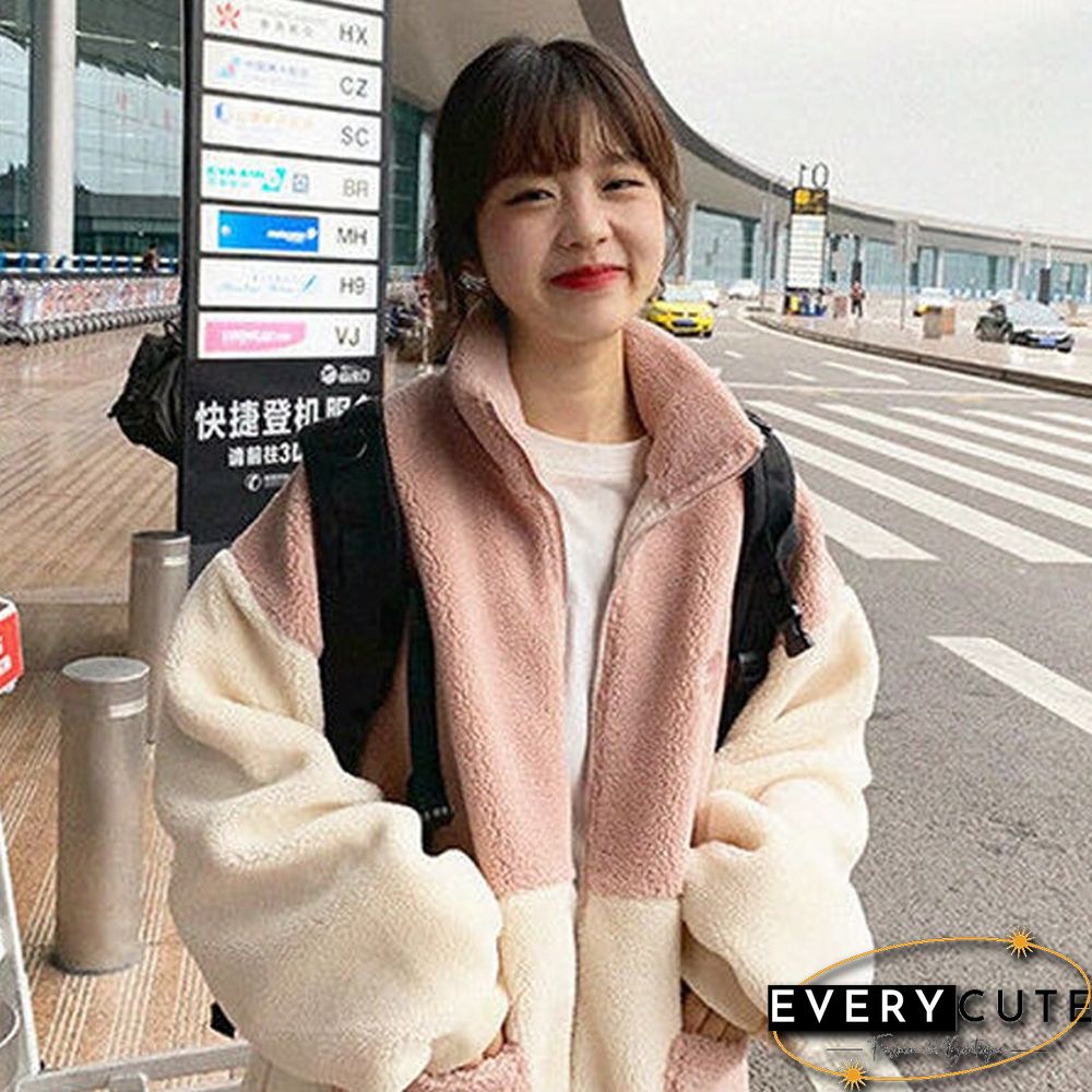 Womens Coats: Warm Thick Loose Casual Student Jacket Turndown Collar Long Sleeves