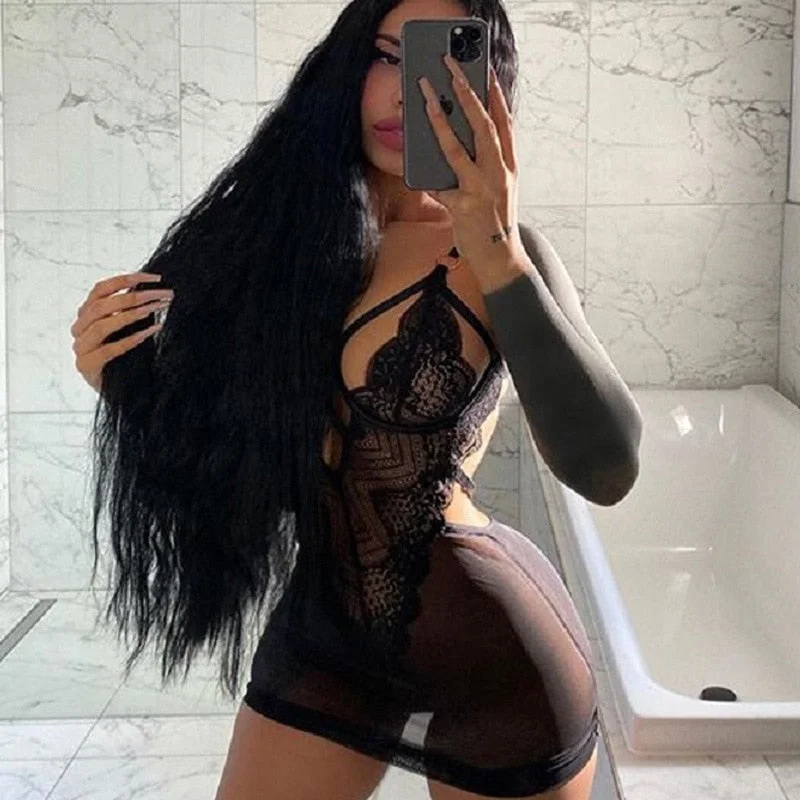 Ellolace Women's Pajamas Transparent Sleepwear Women Night Dress Underwire Pajamas Dresses Nightie Women's Nightgown Nightdress