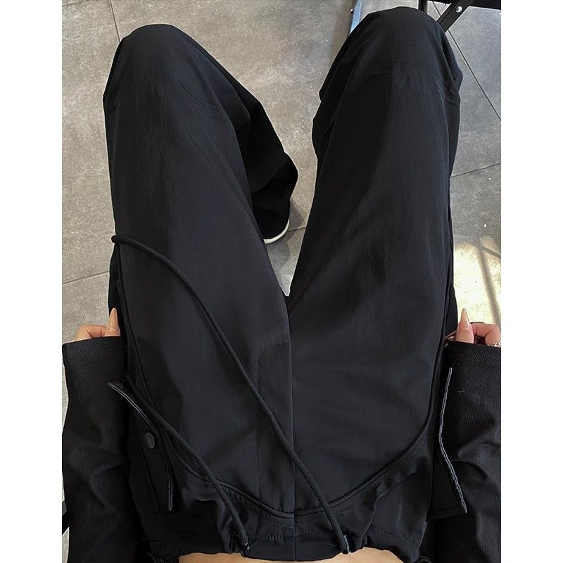 Vizslaz New women solid color large pocket workwear pants American high street wide leg pants loose hip-hop trendy long pants y2k