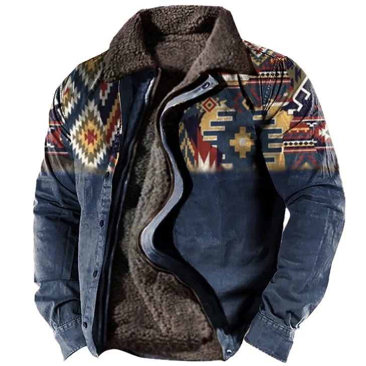 Men's Outdoor Ethnic Pattern Fleece Zipper Tactical Shirt Jacket
