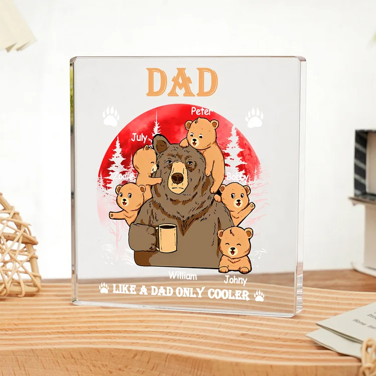 6 Names - Personalized Bear Family Pattern Custom Name Acrylic Square Ornament Father's Day Gift