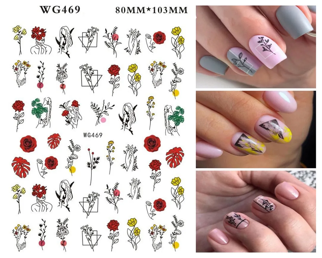 1pcs Leaf With Lines Nails Sticker Designer Fruit Nail Art 3D Decals Acrylic Designs Self Adhesive Manicure Slider Accesorioss-Nail Inspo