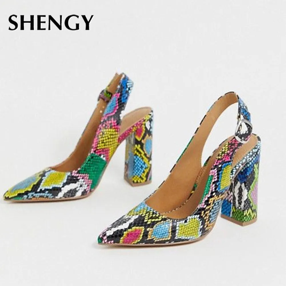 SHY High Heels 2022 New INS HOT Design Multi Snake Printed Summer Sandals Woman Shoes Party Lady Female Office Shoes