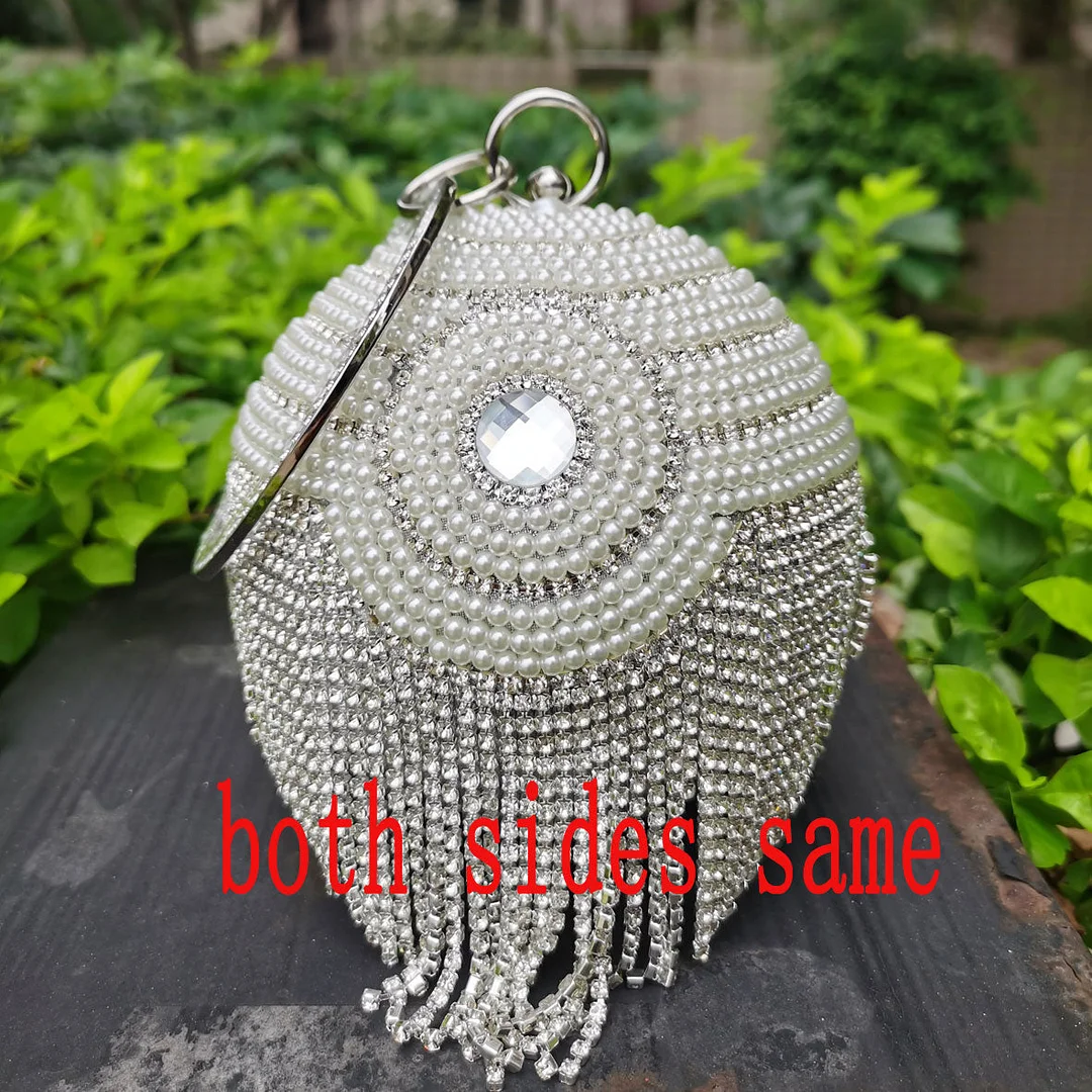 Bowling Design Pearl Clutch Bag circular ring Wristlets Bag Women Party Evening Bag Crystal tassels Ball Female wallet XQ-15