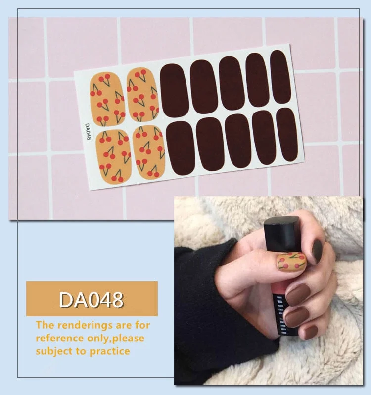 Full Cover Wraps Nail Polish Stickers Strips Plain Nail Art Decorations Heart Designs Glitter Powder Manicure Tips-Nail Inspo