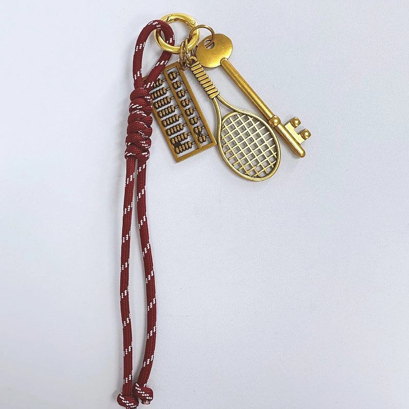 Handbag Pendant Accessories Ornaments Keychain Vintage Gold Tennis Rackets Miu Series Hand-Woven Mobile Phone Lanyard