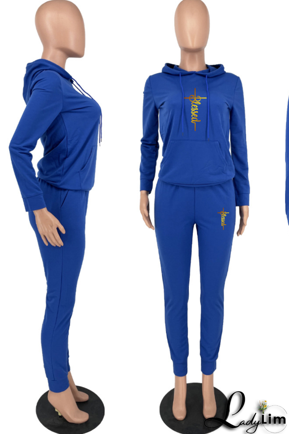 Black Fashion Print Patchwork Hooded Collar Long Sleeve Two Pieces