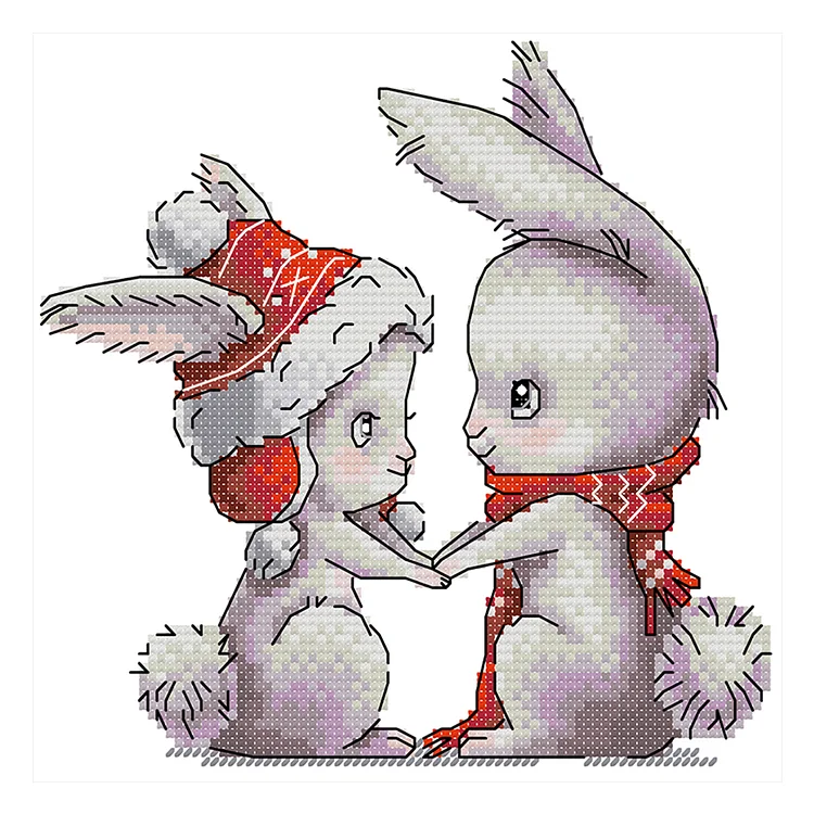 Joy Sunday Bunny Couple - Printed Cross Stitch 14CT 20*19CM