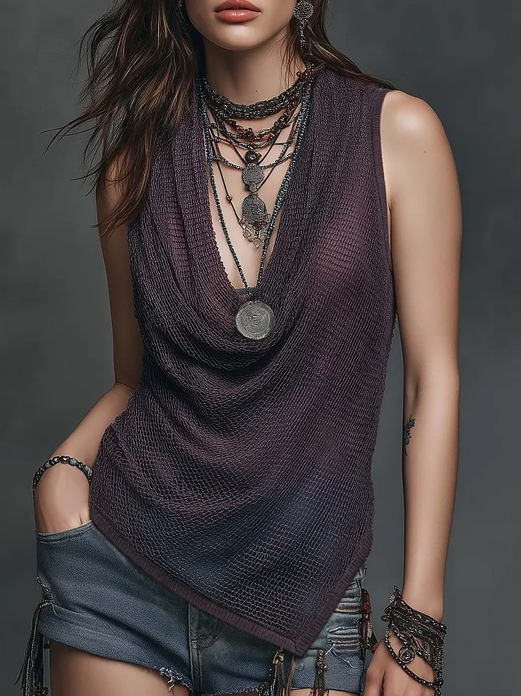 Romantic Boho Asymmetrical Hem Boho Knit Top