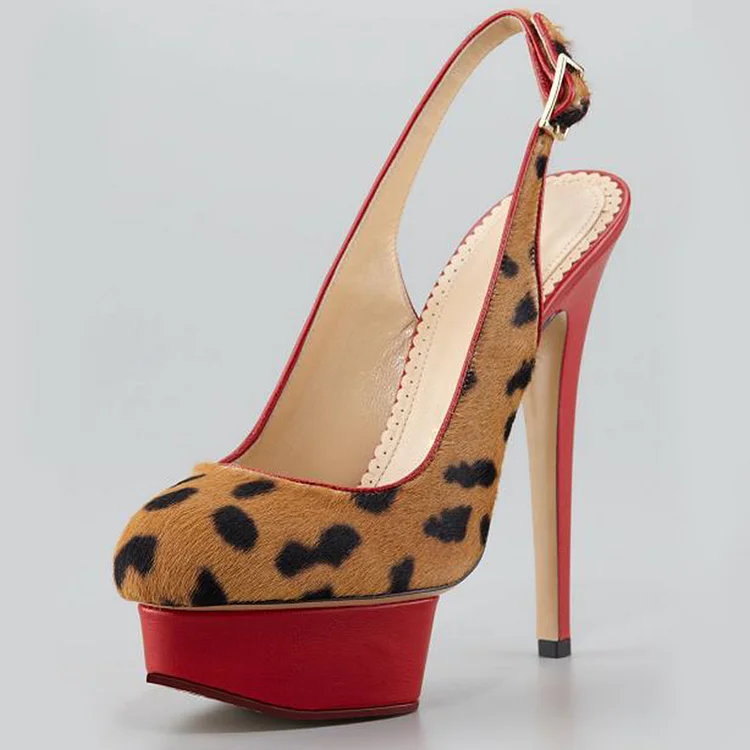 Leopard Print Almond Toe Platform Stiletto Heel Slingback Pumps |FSJ Shoes