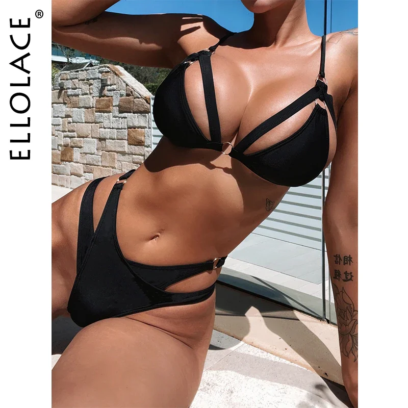 Billionm Sexy Women's Swimsuit Hollow Out Bikinis 2022 Brazilian Woman Solid Push Up Triangle Swimwear Black 2022 Hot Beach Wear