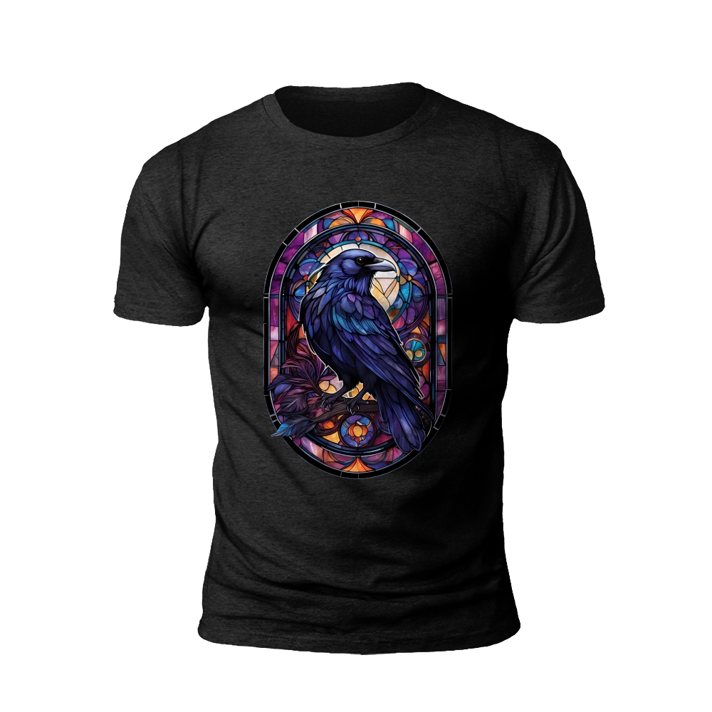 Stained Glass Raven: Mystical Bird T-Shirt