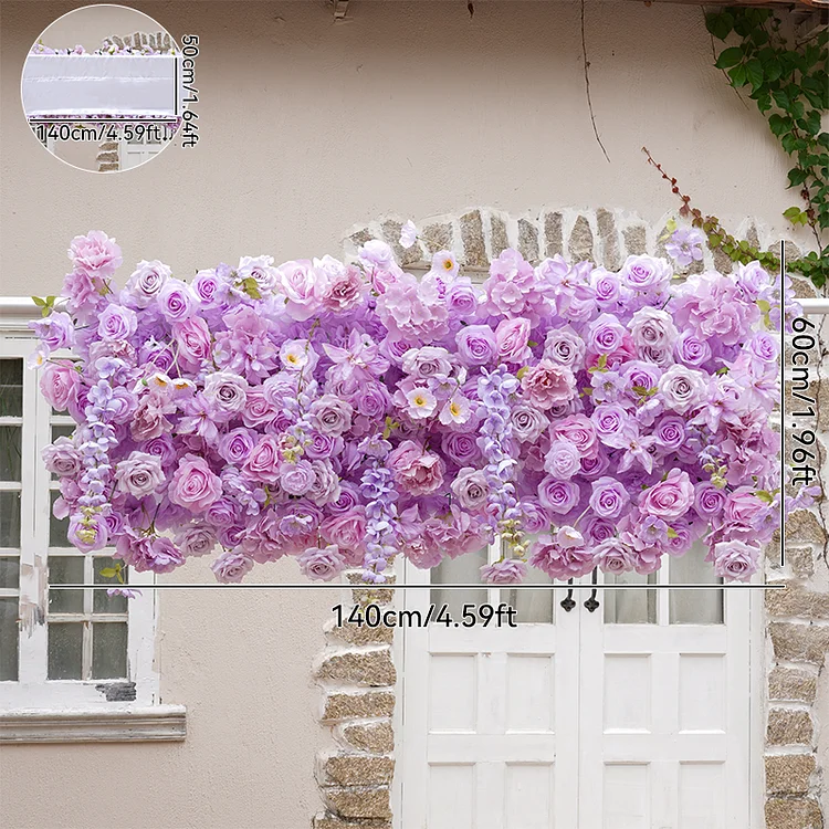 A8622 Purple Cloth Base Flower Row Decor Wedding Backdrop Square Frame