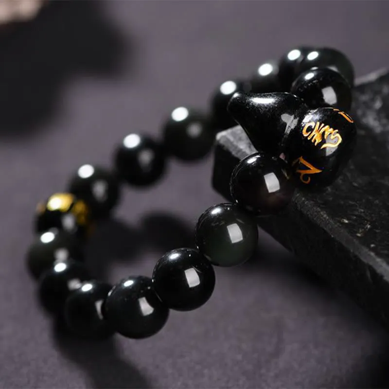 Obsidian Gourd Om Mani Padme Hum Inner Peace Bracelet