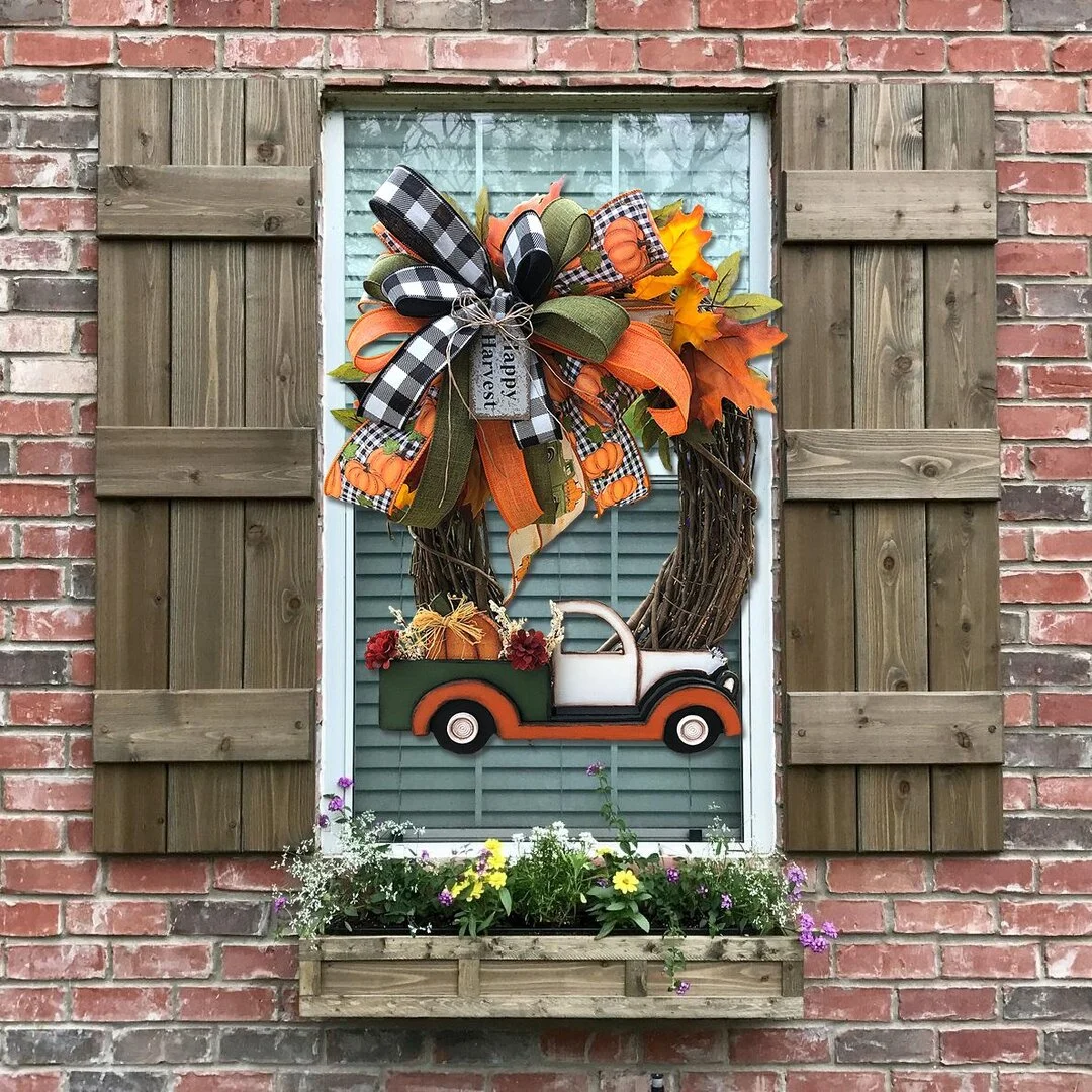 Farmhouse Pumpkin Truck Wreath-Autumn Nature Decoration