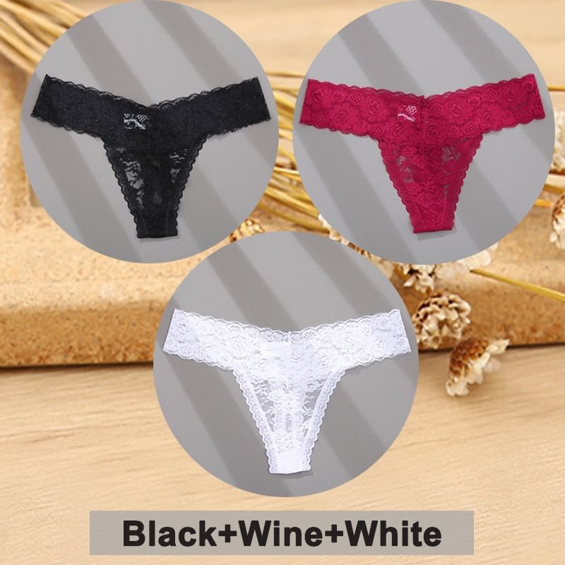 3PCS/Set Lace Panties Full Floral Underwear Women Panties Underpants Sexy Briefs Thong Lace G-String Female Lingerie Intimates