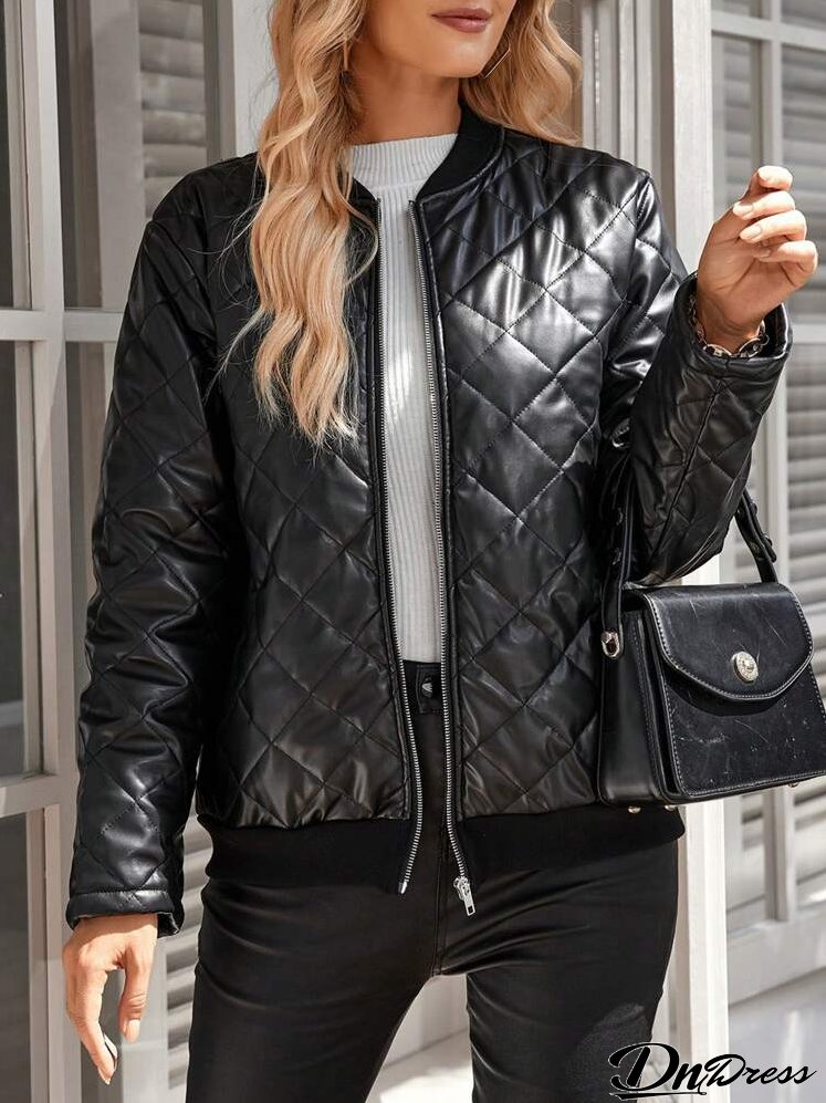 Women's Casual Plain Diamond Plaid Padded Coat, Winter