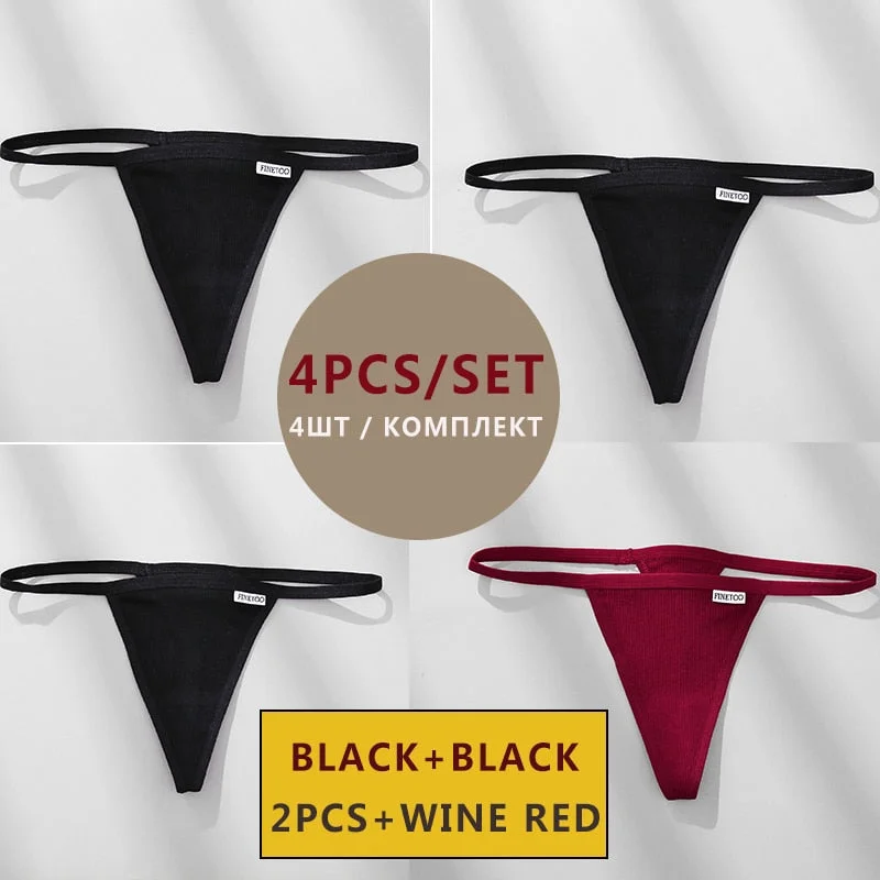FINETOO 4PCS/Set Cotton Women Panties Woman Thong G-string Underwear Pantys Sexy Low Waist Underpant For Ladies Lingerie Female