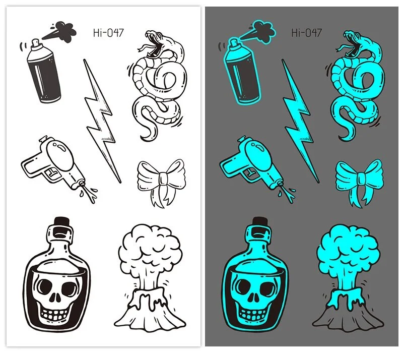 37 kinds Stylish Blue Light Luminous Tattoo Temporary Arm Body Sticker Club Party Disposable Noctilucent tatouage temporaire