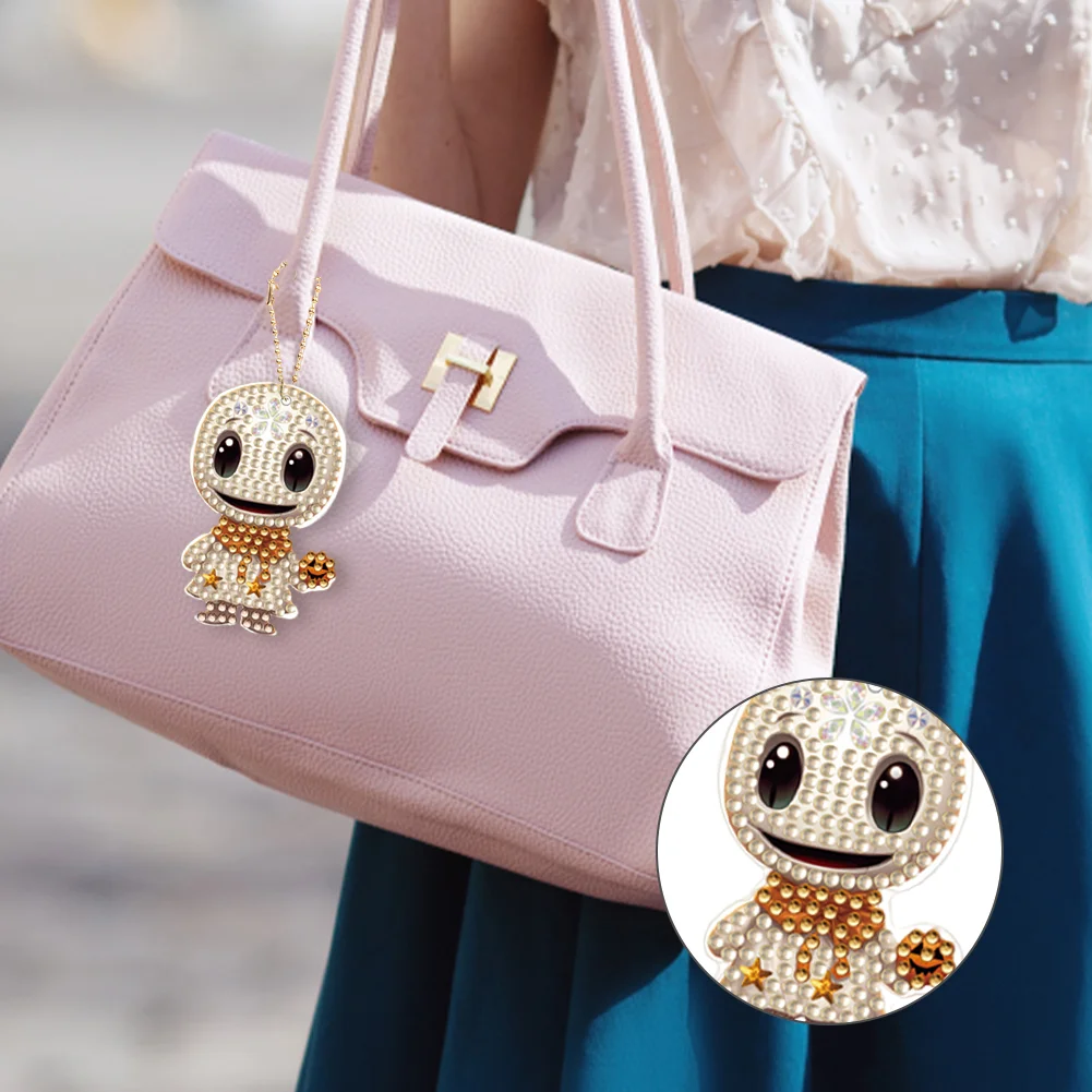 6pcs DIY Horror Doll Diamond Art Key Rings Double Sided Keychain Supplies Gift for Kids