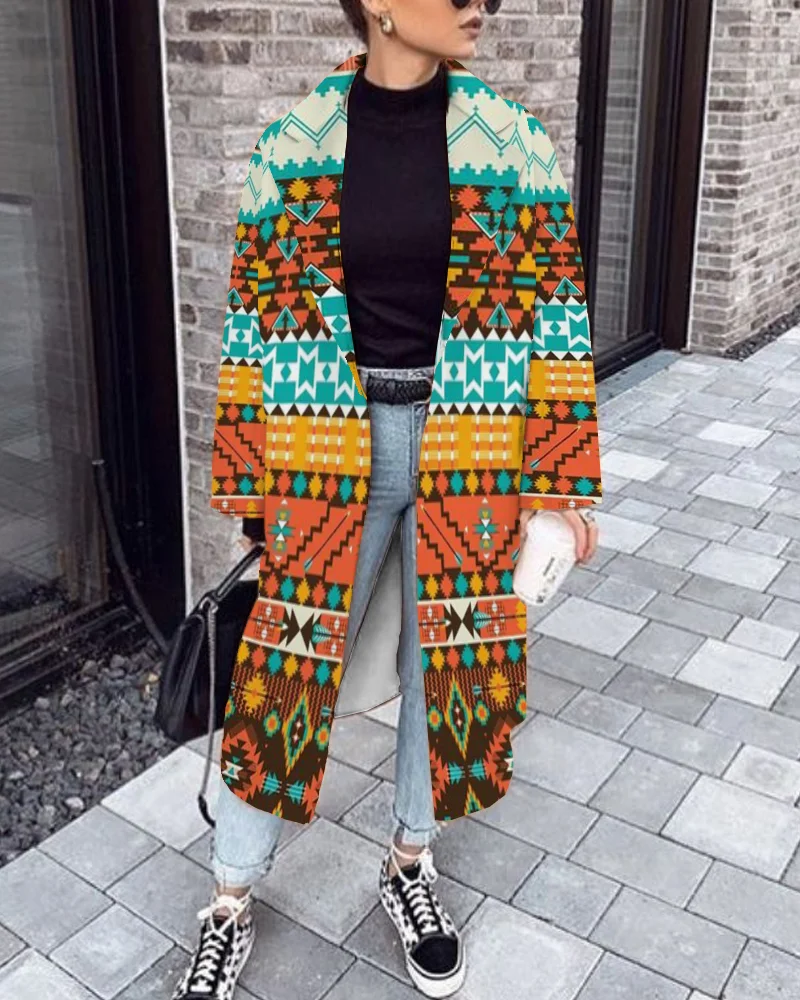 Women's Fashion print long coat 49b4