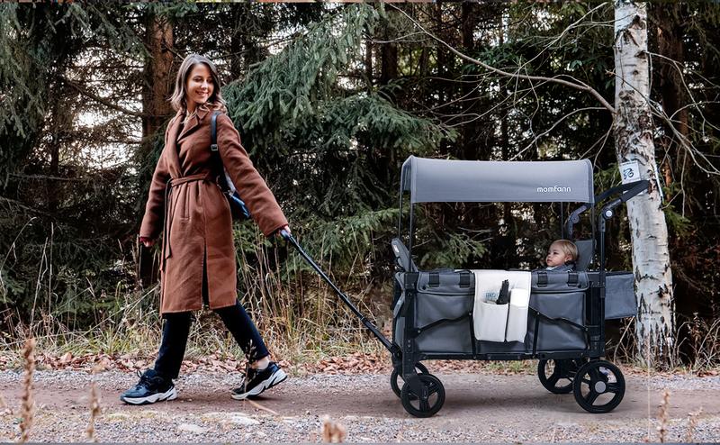 Product Introduction of Momfann Baby Stroller Wagon. All-Terrain 2 Seaters Baby Wagon with Canopy. Parent Organizer. Adjustable Handle & Pull Bar for Infants and Toddlers 15