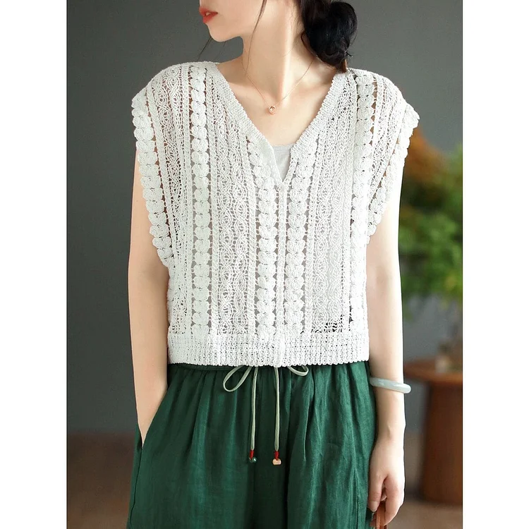 Women Summer Hollow Cotton Knitted Stylish T-Shirt