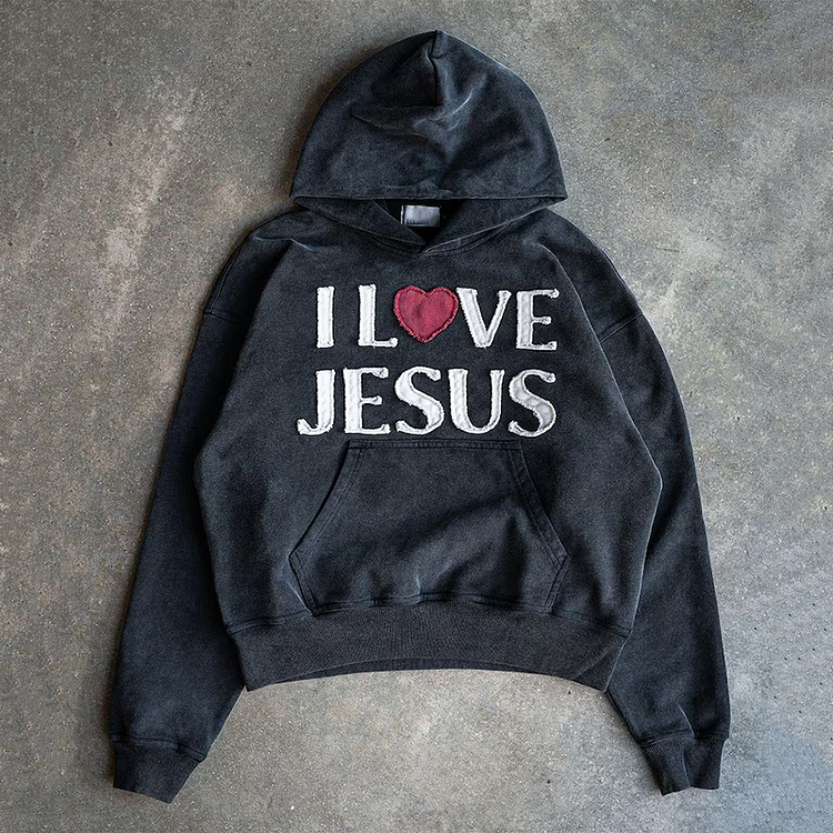 Vintage I Love Jesus Graphic Acid Washed Oversized Hoodie