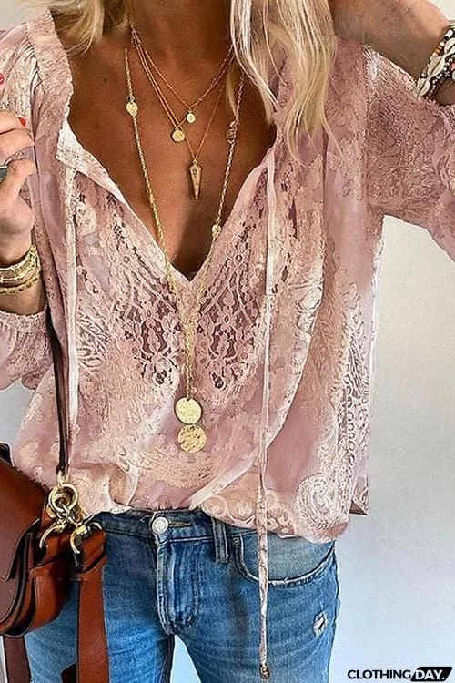 Lace Loose Long Sleeve Blouse