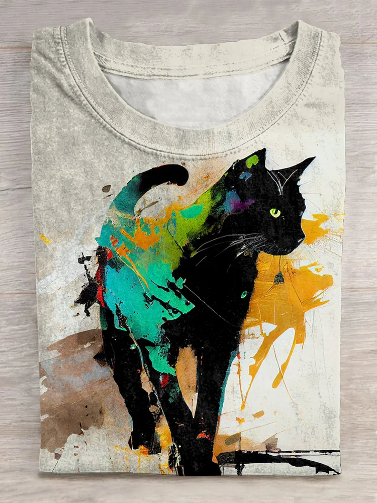 Funny Balck Cat Art Print T-shirt