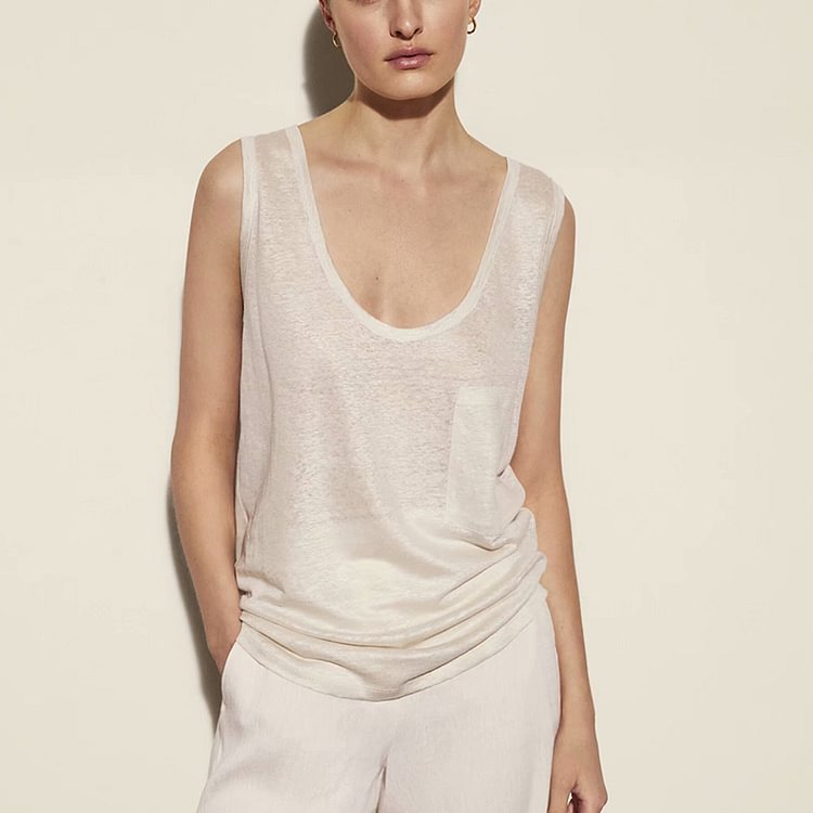 Loose 100% Flax Linen Tank-ChouChouHome