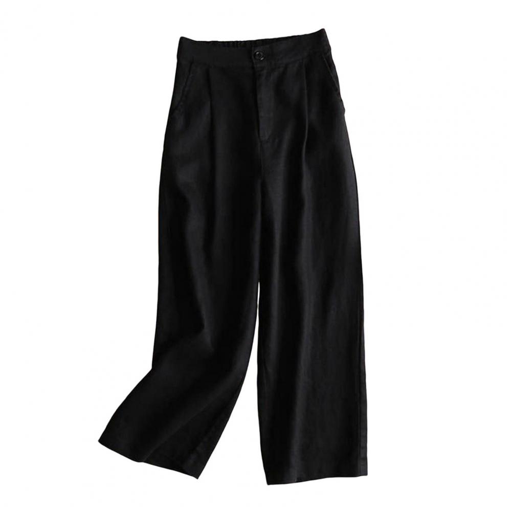 Querysynth Women Pants High Waist Button Zipper Fly Casual Trousers Solid Color Straight Wide Leg Long Pants Leisure Daily Wear