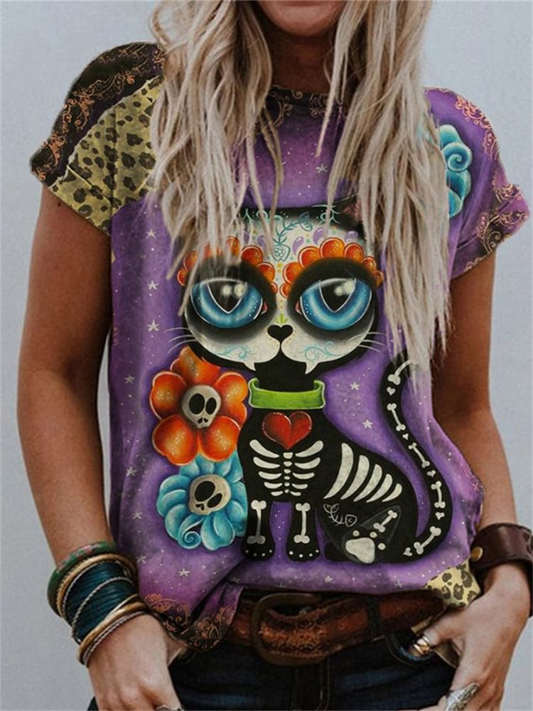 Comstylish Day Of The Dead Inspired Cat T Shirt