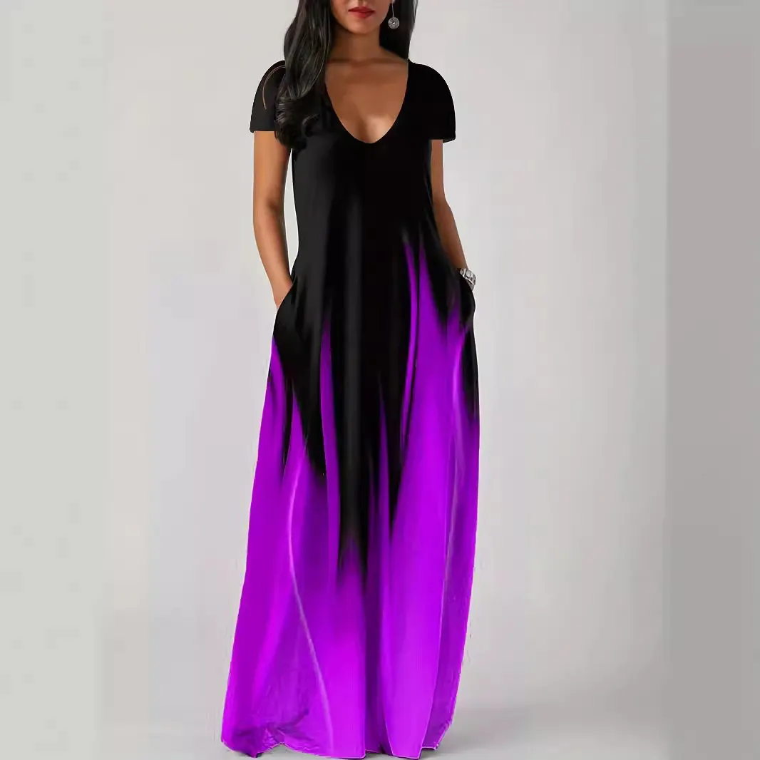 Churchf Churchf Summer Loose Print Casual Sexy Women's Dress Long Skirt Pocket Long Style Even